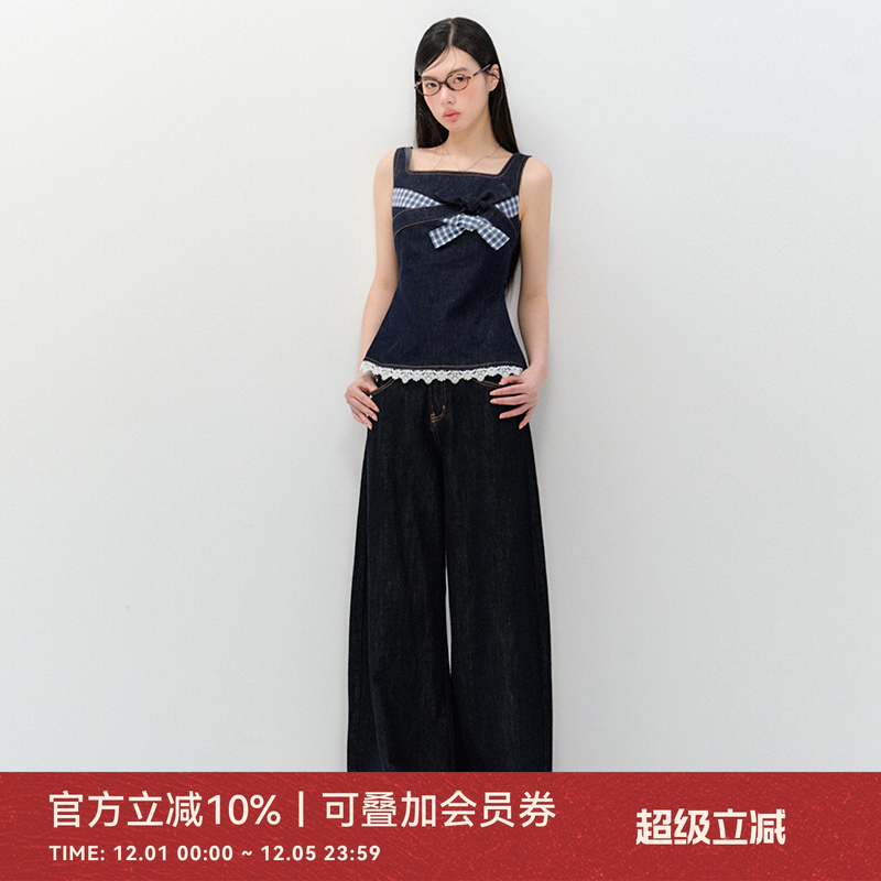 ANNATTO蝴蝶结牛仔背心上衣套装