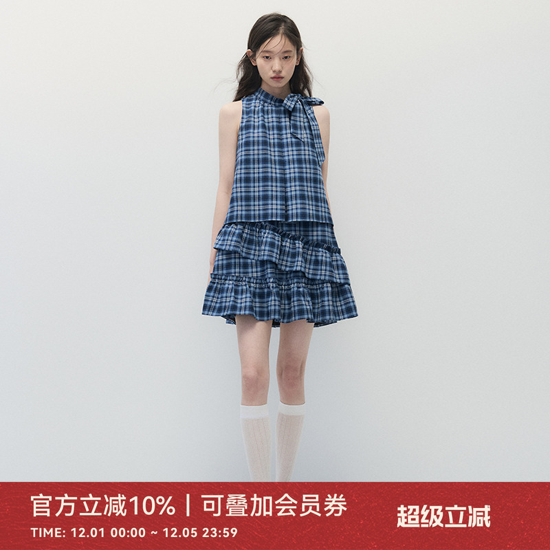 ANNATTO蓝色宽松显瘦无袖连衣裙