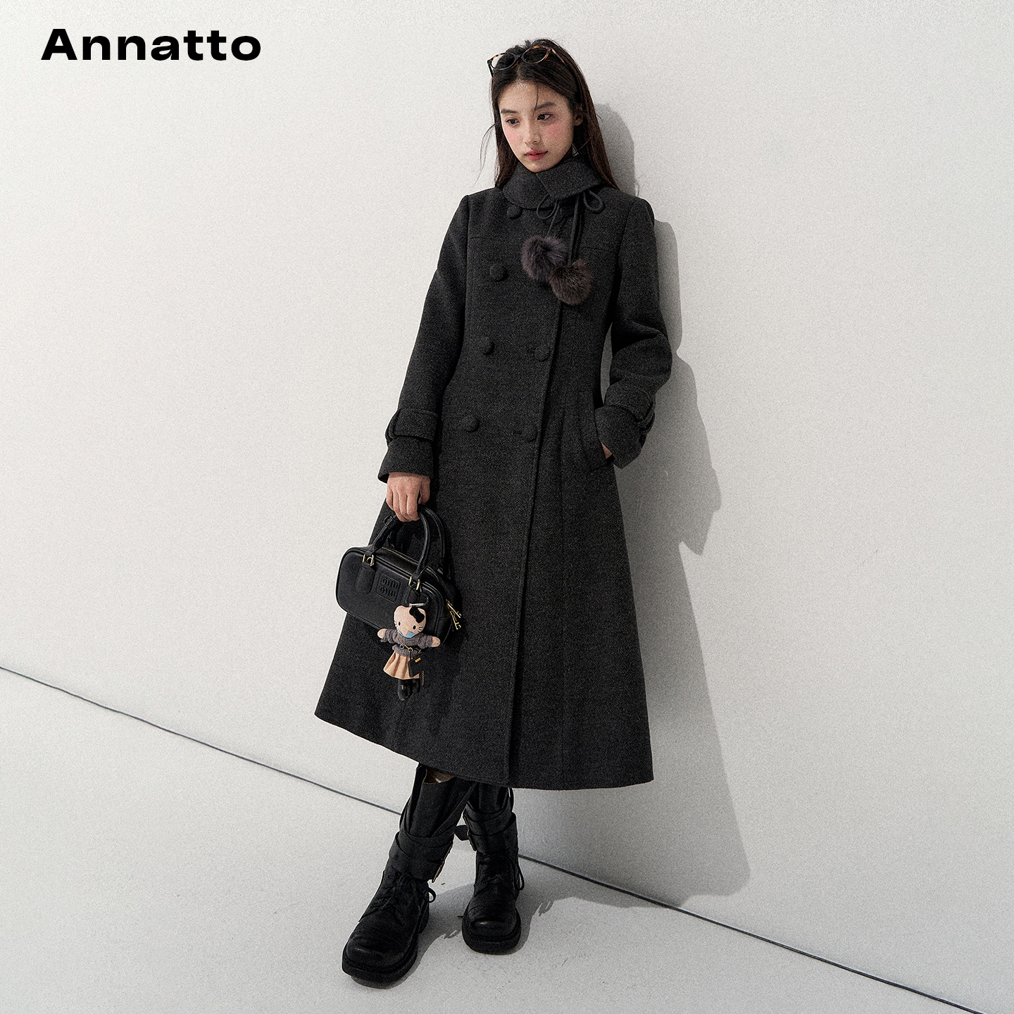 ANNATTO冬季长款含羊毛毛呢外套