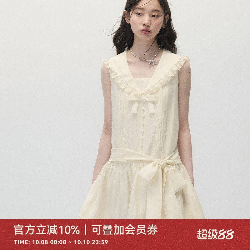ANNATTO蝴蝶结绑带米色连衣裙女
