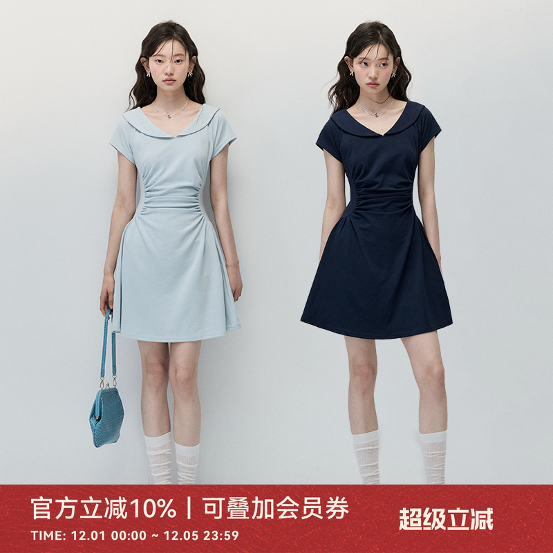 ANNATTO莱赛尔圆领收腰连衣裙女