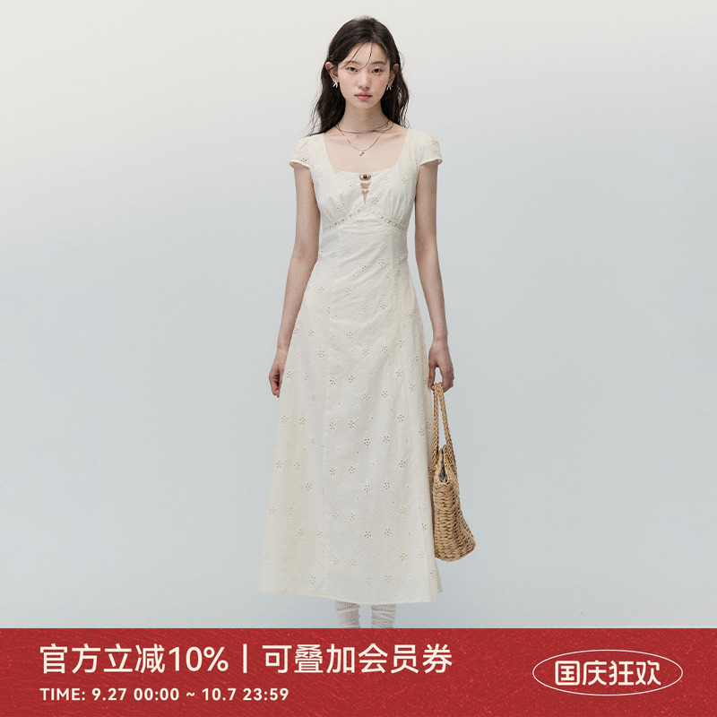 ANNATTO收腰显瘦杏色连衣裙长裙
