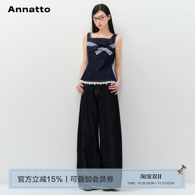 ANNATTO蝴蝶结牛仔背心上衣套装