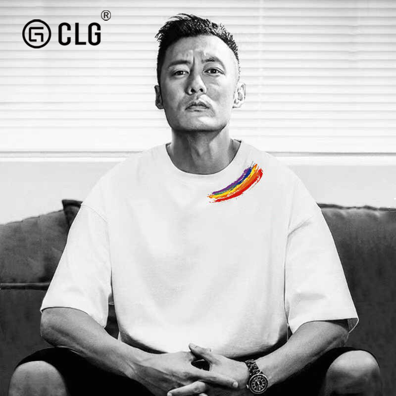 香港GLG潮牌美式彩虹印花短袖t恤男时尚夏季宽松纯棉圆领情侣上衣