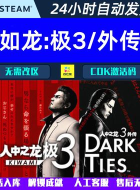 如龙人中之龙 极3 人中之龙3外传 Dark Ties Steam游戏CDK激活码