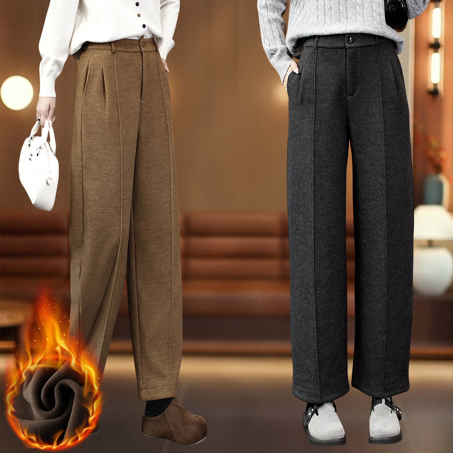 金棕色绵羊毛弯刀裤女秋冬加绒加厚显瘦休闲镰刀裤宽松舒适香蕉裤,女装/女士精品,休闲裤,淘宝优惠券,粉丝福利购,淘宝优惠卷