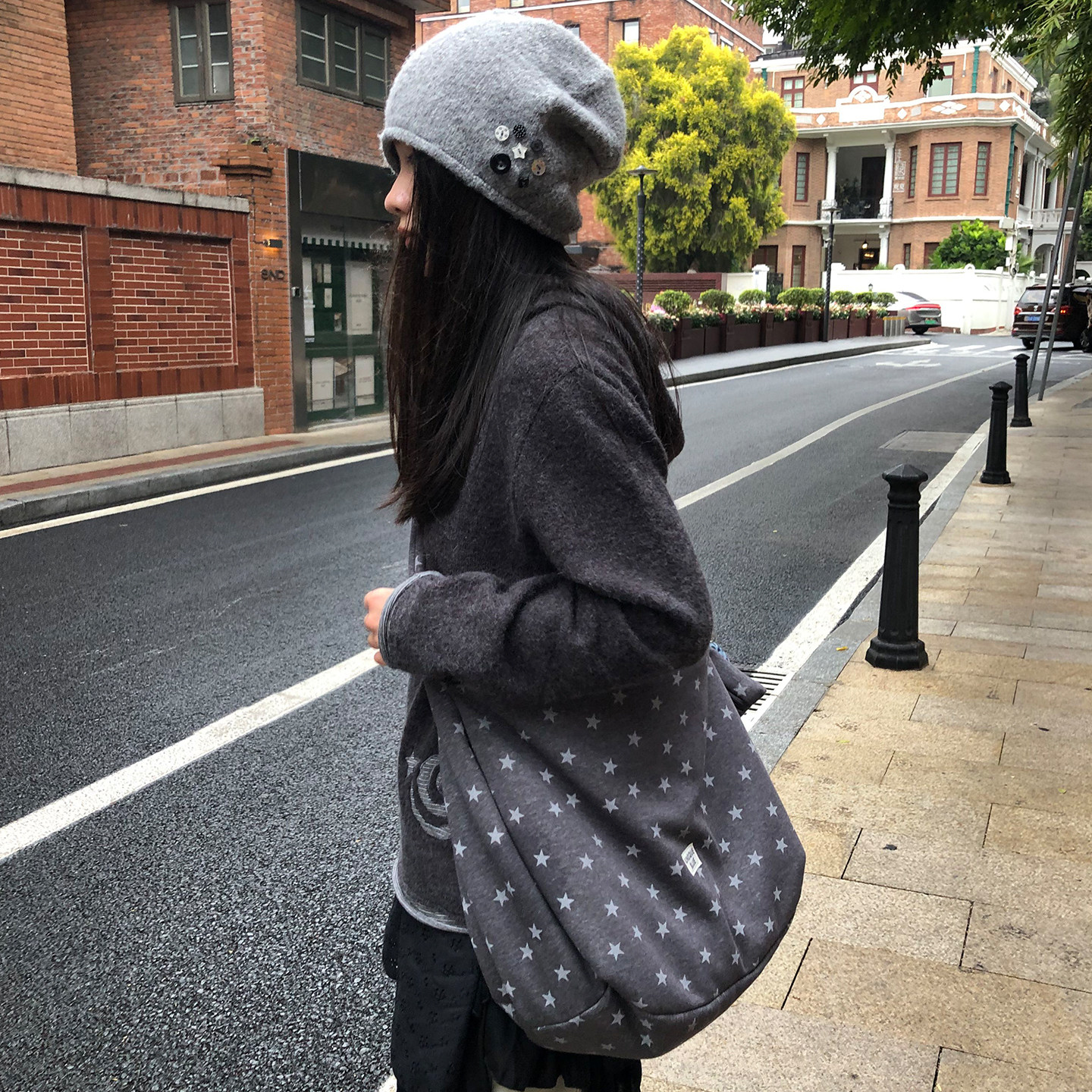 Unique blue星星大容量百搭托特包秋冬通勤单肩包休闲手提购物袋