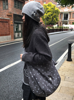 Unique blue星星大容量百搭托特包秋冬通勤单肩包休闲手提购物袋