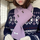 Unique blue牛角扣围巾纯色小围脖女士懒人保暖2025秋冬针织领子