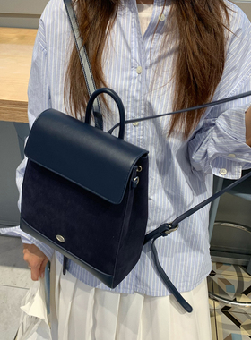 Unique blue学院风rolarola书包麂皮绒面拼皮ins风复古英伦双肩包