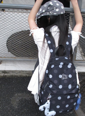 Unique blue韩系波点双肩包女大容量学生通勤书包轻便防水背包