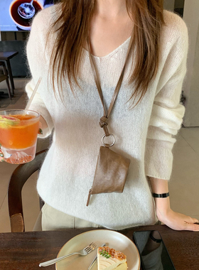 Unique blue韩版迷你小巧挂脖耳机包小众设计百搭口红钥匙零钱包