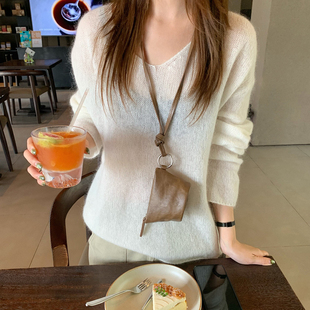 Unique 迷你小巧挂脖耳机包小众设计百搭口红钥匙零钱包 blue韩版