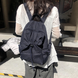 Unique 韩亚风豹纹学生旅游通勤电脑包背包百搭书包双肩包女 blue