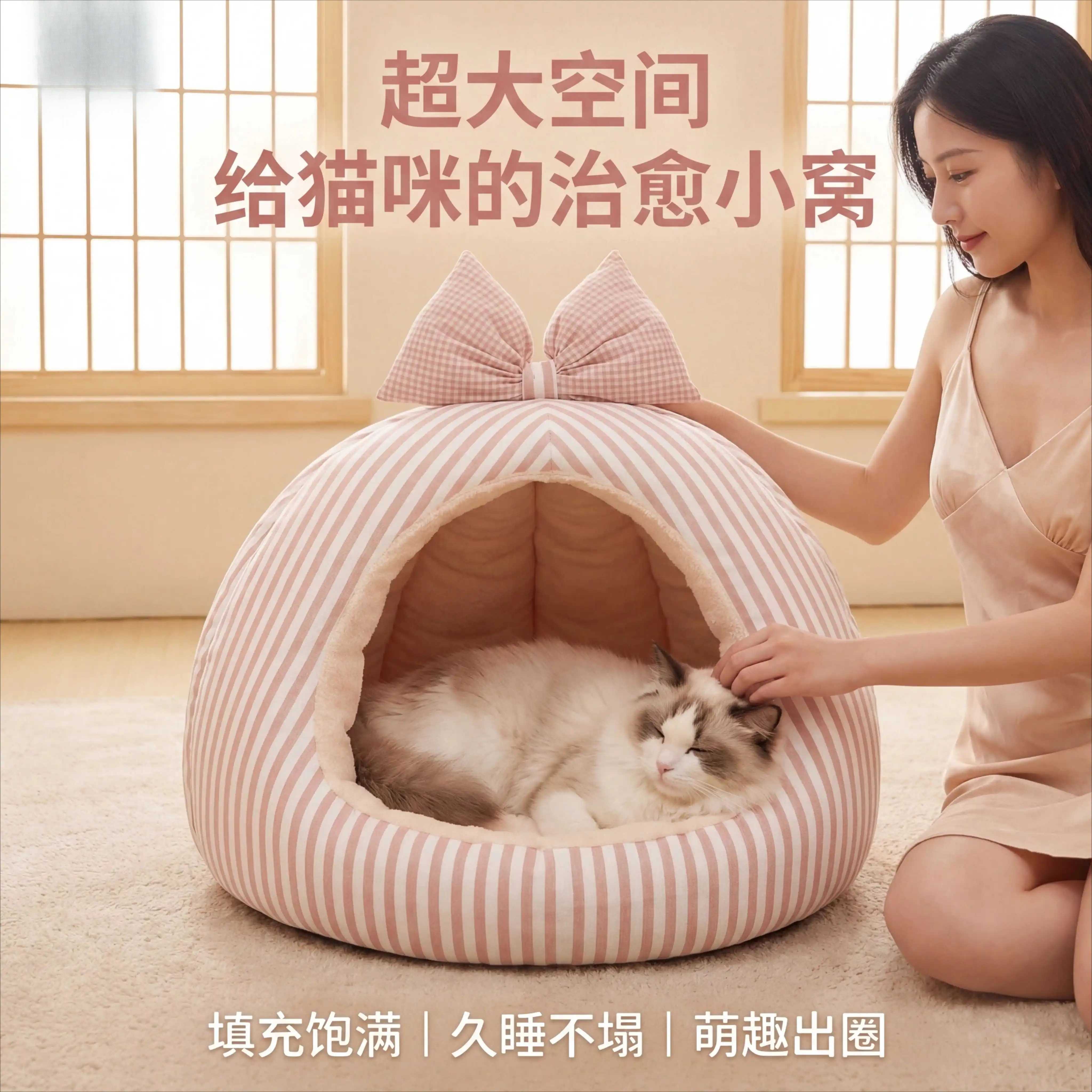 猫窝四季通用可拆洗猫床猫咪睡窝半封闭式安全感宠物狗窝狗屋睡窝