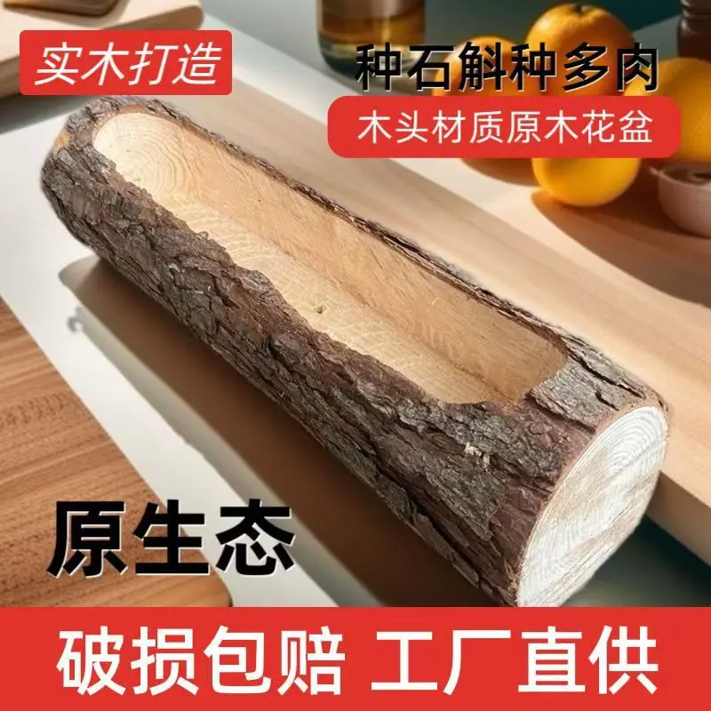 多肉花盆木质树桩长条形圆形异形木桩木头创意造型独特花盆拼盘