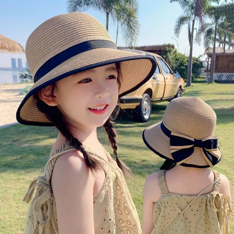 春季旅游儿童防晒帽子女童夏天遮太阳凉帽防紫外线草帽宝宝渔夫帽