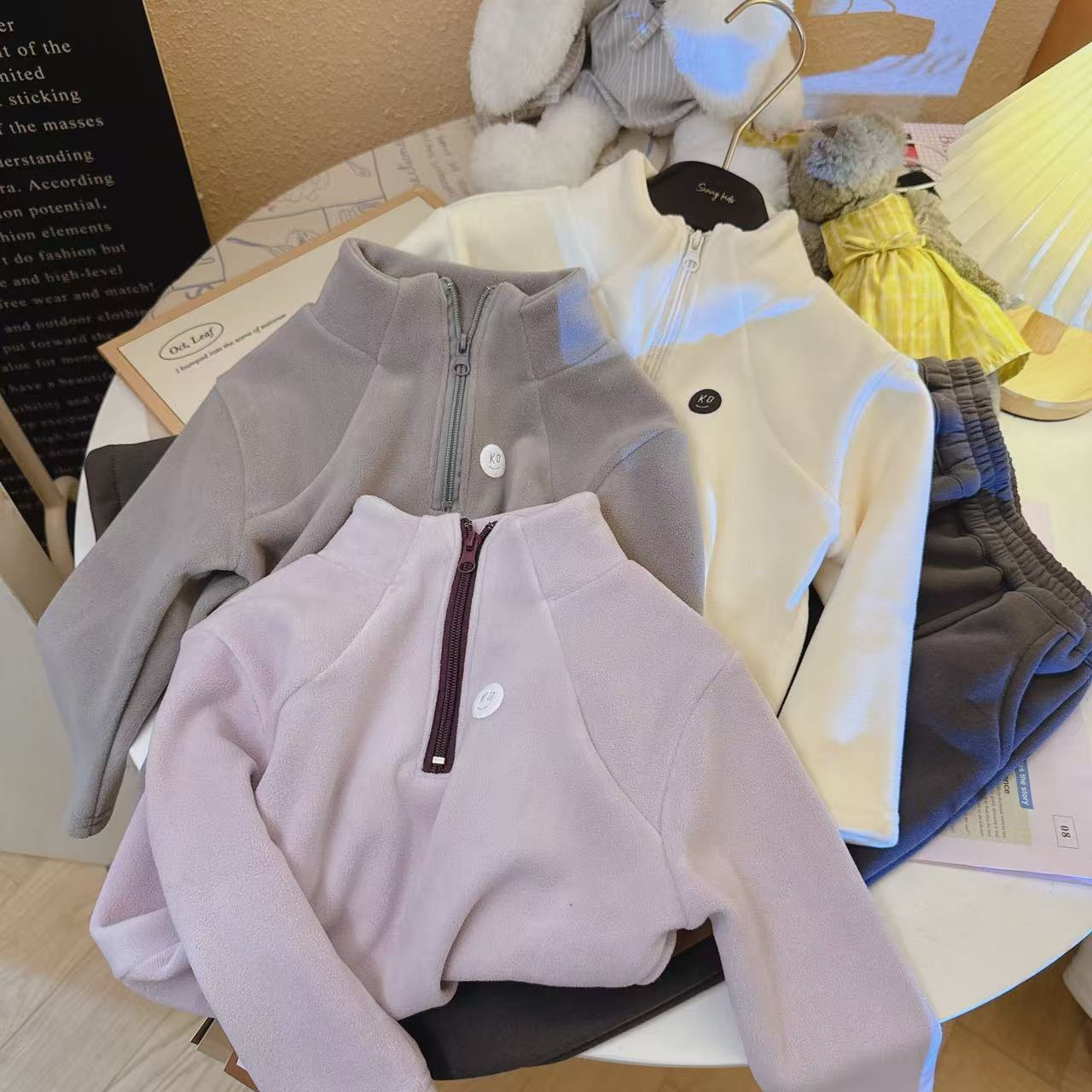 儿童双面摇粒绒半拉链加绒立领卫衣男女童冬装加厚韩版保暖打底衫