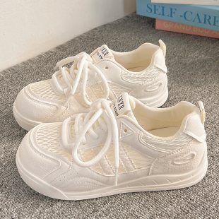 夏季薄款网面女鞋透气小白鞋女配裙子的鞋子平底休闲运动德0321e