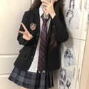 外套女大学生学院风校供感绀色三粒扣西服上衣 原创jk制服黑色西装