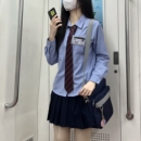 内搭春夏学院风小众设计感学生打底蓝衬衣女 基础款 蓝色jk衬衫 长袖
