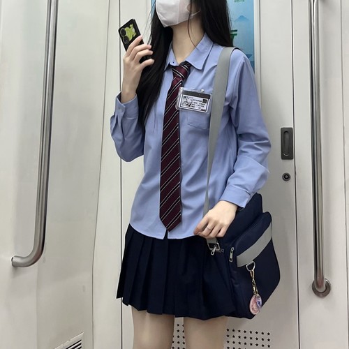 蓝色jk衬衫长袖基础款