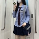 基础款 蓝色jk衬衫 长袖 内搭春夏学院风小众设计感学生打底蓝衬衣女