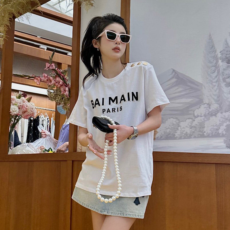 短袖欧美风烫金字母纯棉男女同款