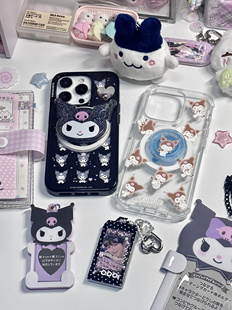 i13库洛米 i14 美好心情全包保护套捏捏啪嗒支架 泡泡骚通用强磁吸适用于iphone16promax手机壳i15 代购