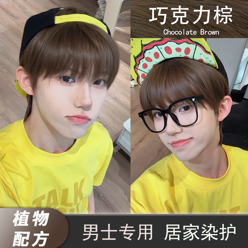 染发剂巧克力棕色植物纯男生士专用自己在家染发膏不用漂免不伤发