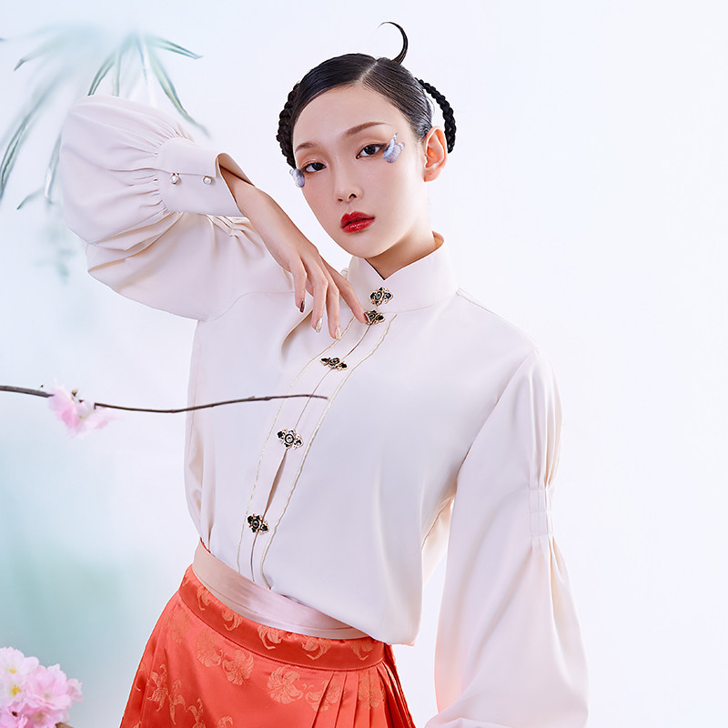 汉桃花原创汉服长袖汉元素衬衫女夏薄款设计感小众新款立领衬衣