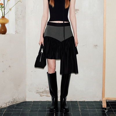 半身裙不规则潮流拼色
