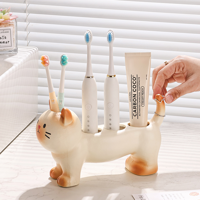 暹罗猫可爱电动牙刷架陶瓷2025新款家用卫生间牙膏牙具收纳置物架