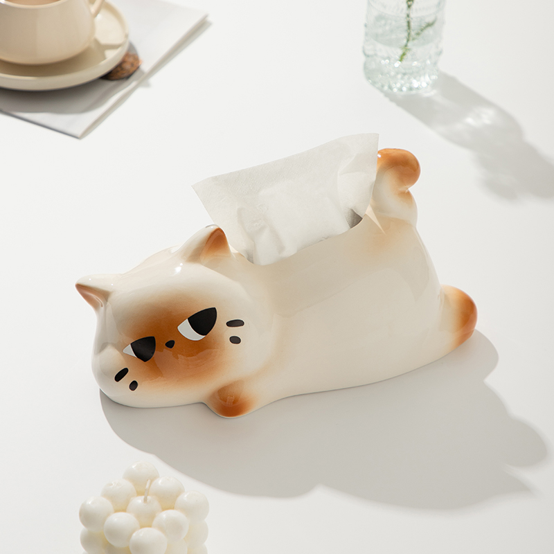 趴趴猫创意可爱纸巾盒高级感2025新款家用客厅桌面轻奢高档纸抽盒
