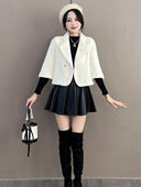 小香风毛呢外套女短款 白色貂毛外衣 秋冬高级感小个子仿水貂绒小款