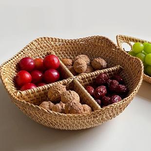 藤编桌面零食点心干果面包配饰收纳筐客厅茶几家用创意水果篮 日式