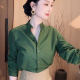 宽松纽扣开衫 女长袖 气质通勤纯色内搭上衣潮 绿色立领衬衫 2026春装