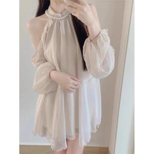 法式甜美初恋公主短裙女夏季时尚两件套装穿搭露肩雪纺上衣高级感