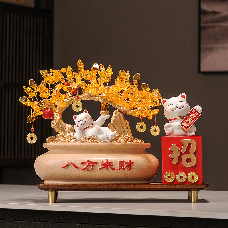 八方來財(cái)招財(cái)貓擺件開業(yè)大吉辦公室發(fā)財(cái)樹裝品電視柜酒柜喬遷禮物