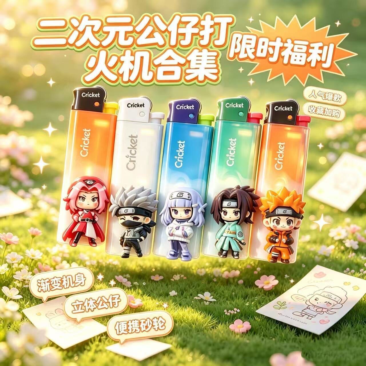 草蜢Cricket打火机砂轮一次性便携防爆火影忍者ins潮高颜值送男友