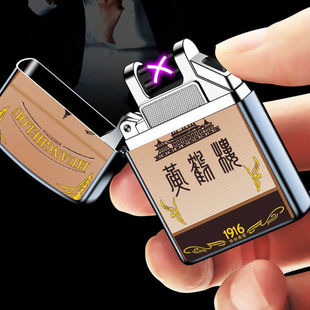 双电弧usb充电打火机防风个性 烟标图案彩印送男友创意情人节礼物
