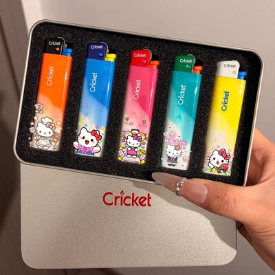 草蜢Cricket打火机渐变色砂轮Hello Kitty可爱打火机带礼盒送男友