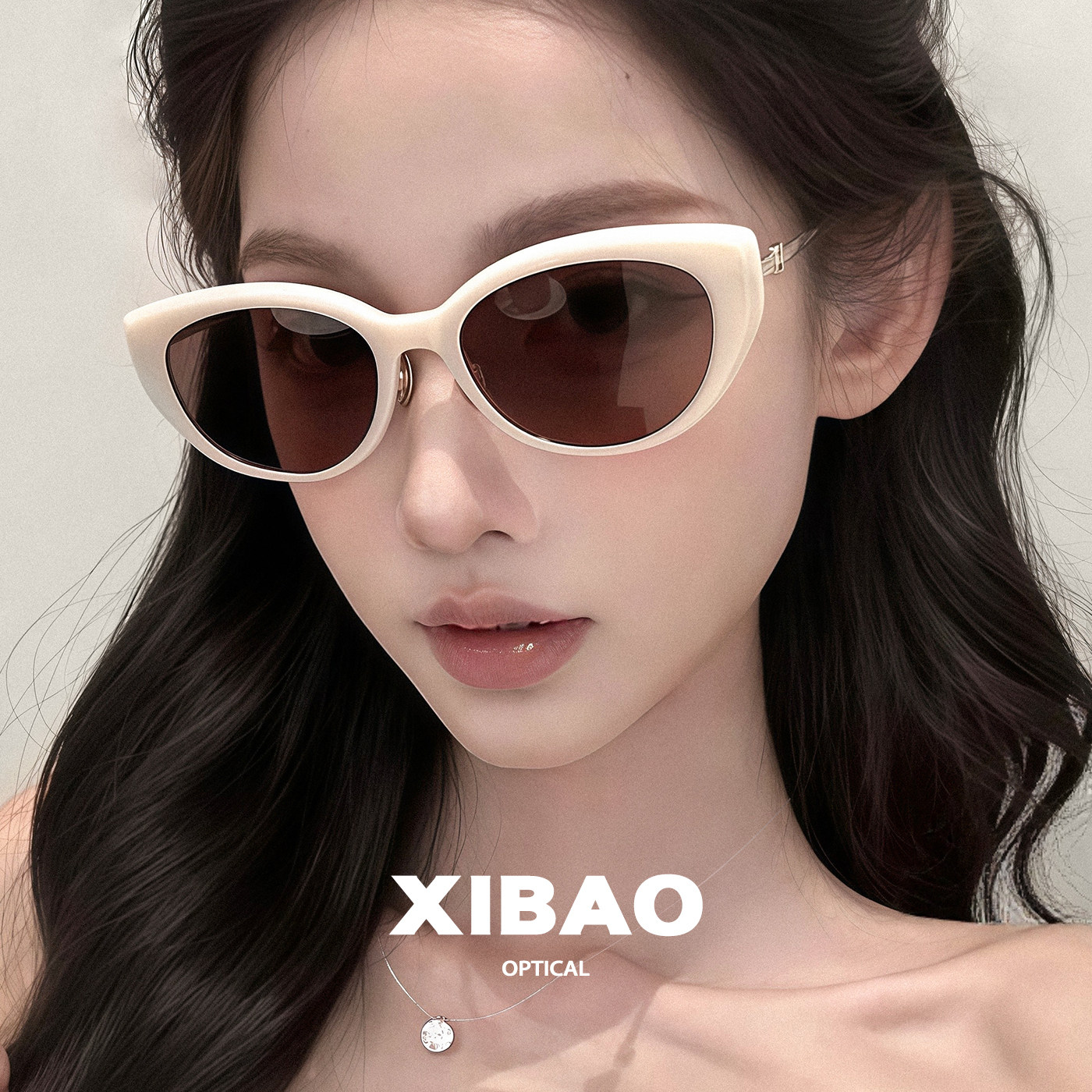 2025新款时髦老钱风猫眼墨镜女可配近视遮阳防紫外线奶白色太阳镜