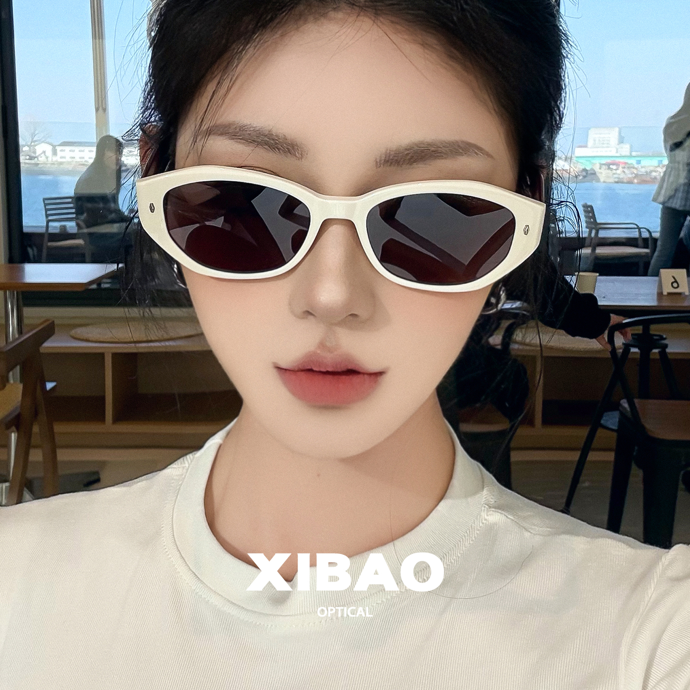 时髦猫眼墨镜女款海边拍照高级感显脸小白框防紫外线板材太阳眼镜
