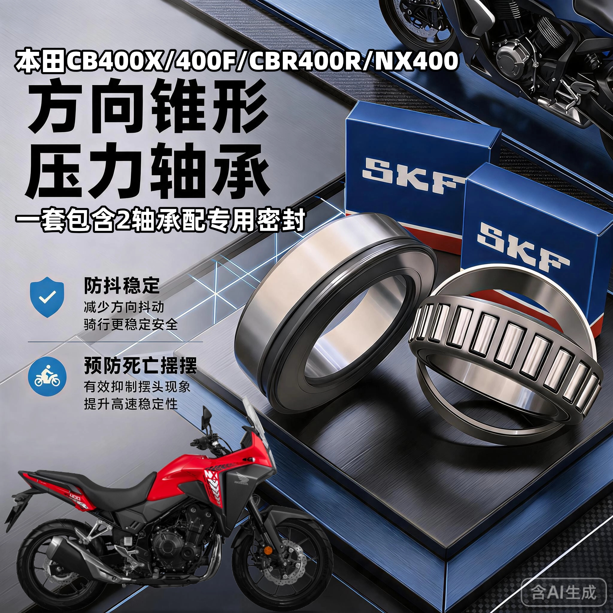 适用于本田CB400 500X CB650R NC700 750X方向柱锥形滚子压力轴承