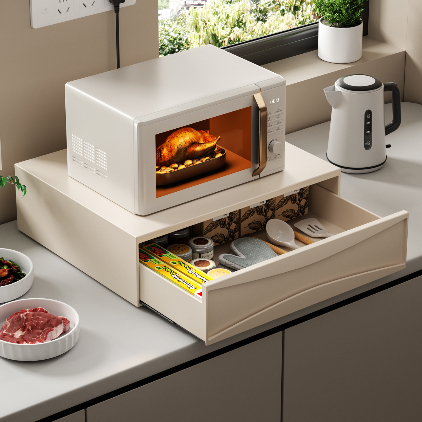 厨房台面微波炉置物架多功能