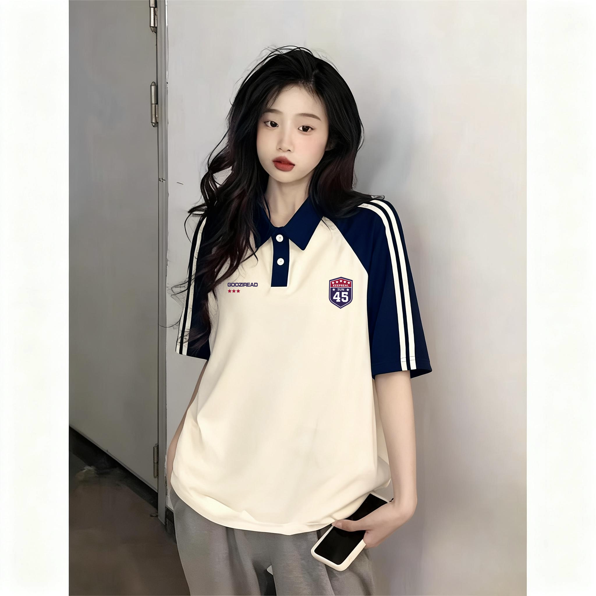 美式潮流POLO领短袖纯棉T恤女