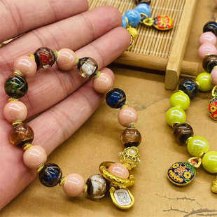 西藏扎基同款香灰琉璃手串彩瓷五福多宝粉手链朋友闺蜜礼物吞金兽