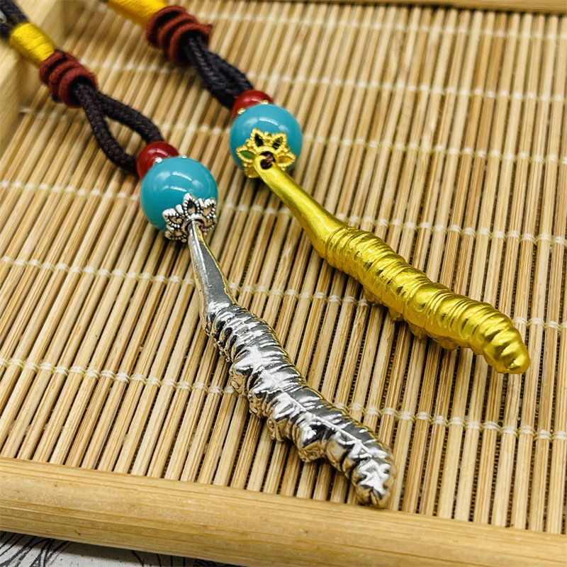 西藏纪念品虫草模型金属冬虫夏草钥汽车钥匙扣挂件包包挂坠配饰品