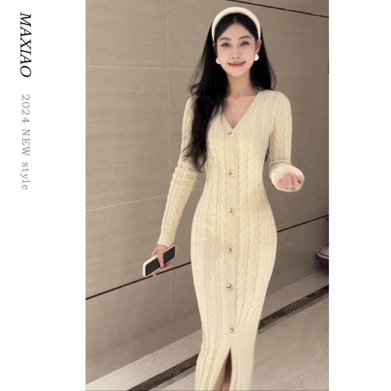 毛衣MAXIAOV领麻花针织连衣裙